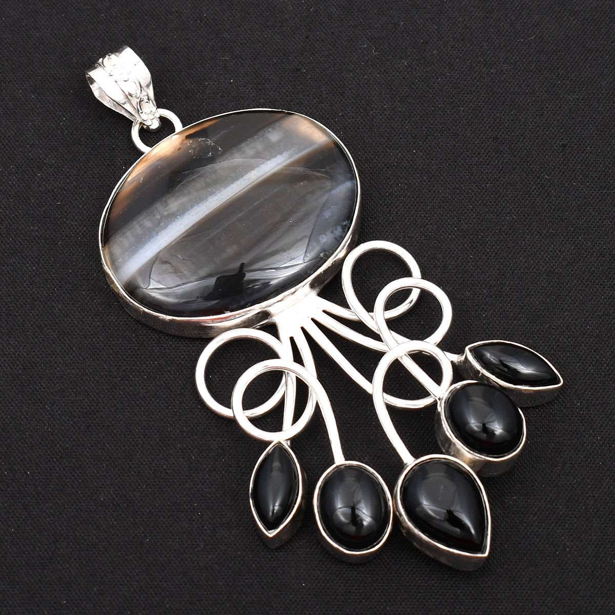 Botswana Agate Black Onyx Gemstone Pendant Jewelry Gift For Her 3.52