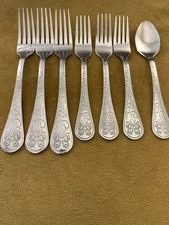 3 Dinner & (3) Salad Forks+ Canterbury Rooster Butterfly Stainless Flatware