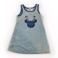 Vtg Disney Mickey Co Dress Minnie Girls L 6X Blue Gingham Plaid Y2K Disney