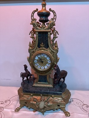 Fabulous Vintage Franz Hermle Clock In Italian Imperial Marble Brevettato Brass