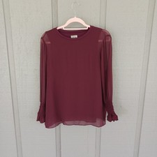 Go By Go Silk Go Smock Frock Blouse Size M Women Feminine Long Sleeve In Garnet