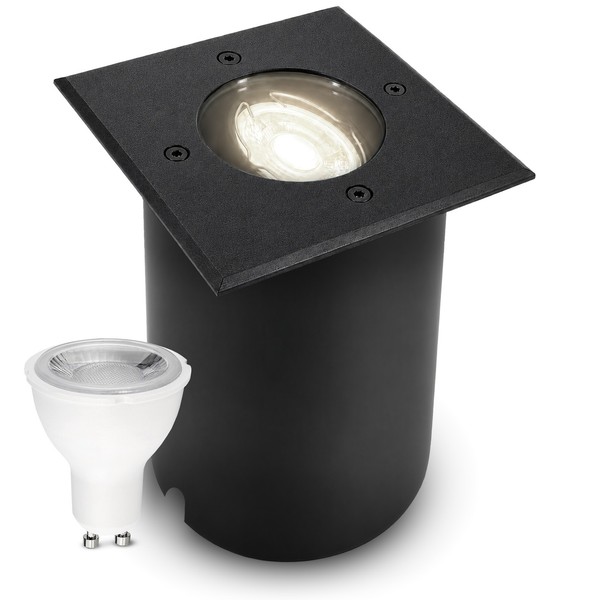 Juavi Schwarze Bodenleuchte Befahrbar Eckig Dimmbar Inkl. Led 7W Neutralweiß-image
