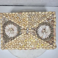 Vintage Shell Jewelry Box Satin Lined Handmade Coastal Trinket Organizer 12.5”