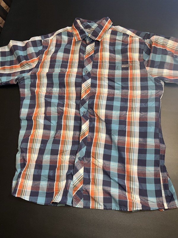 Eddie Bauer Outdoor Shirt Men's M Poly/Nylon Plaid Short Sleeve Button Up