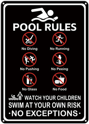 Pool Rules Sign - 10x14 Inch Aluminum Safety Warning for Pools and Water Parks