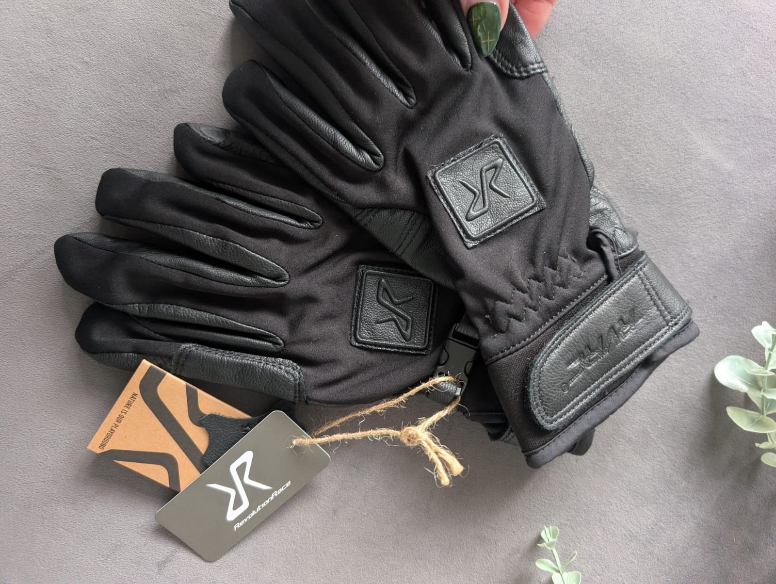 Revolution RaceBlack Leather/ Softshell Mens Gloves Size 8 Brand New image 3