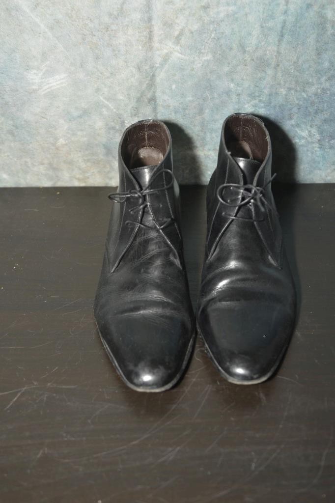 A. Testoni Basic Men's Black Leather Ankle Boots … - image 1