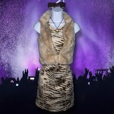 Guess Y2K Style Neutral Tone Animal Print Sleeveless Bodycon Mini Dress