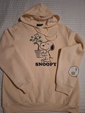 Peanuts Snoopy Woodstock Beige Graphic Print Hoodie Cotton Pullover Hooded L. 8