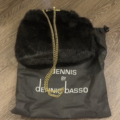 Dennis Basso Vintage Purse Faux Fur Black Crossbody Clutch Muff  Kiss Lock - Bag