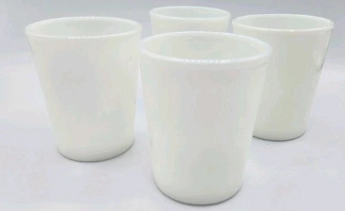 4 Vintage Hazel Atlas 3.5" Translucent White Milk Glass Juice Tumblers