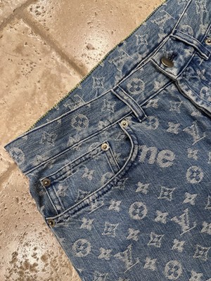 Louis Vuitton x Supreme Jacquard Monogram Blue Denim Jeans | eBay