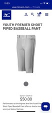 Mizuno Youth XXL Short Baseball Pants Grey With Black Pinstripes NWT