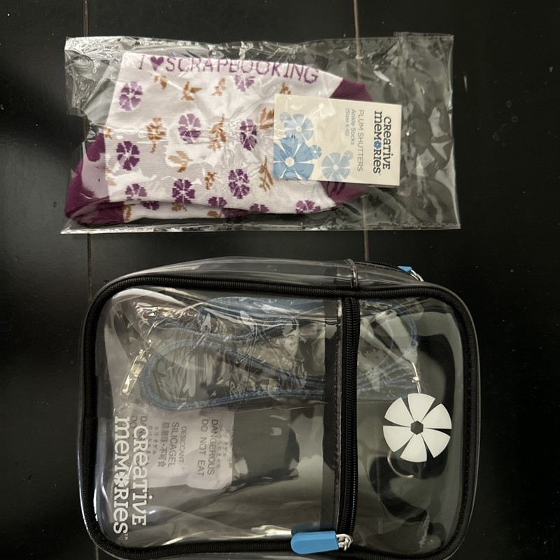 Creative memories ankle socks and clear purse.￼New