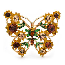 Vintage Style Flower Crystal Butterfly Brooch Gold Pin Rhinestone Summer Jewelry Vintage Style Flower Crystal Butterfly Brooch Gold Pin Rhinestone Summer Jewelry