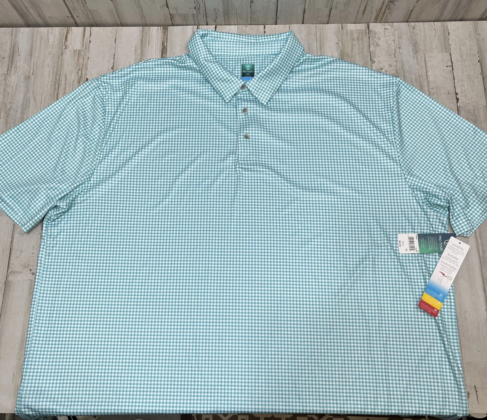 Pro Tour Size 4XL Golf Polo Shirt Coolplay Light Blue Check Short Sleeve. S12