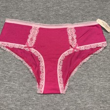 NWT Victoria  s Secret Vintage Modal Hot Pink Lace Trim Hiphugger Panties S