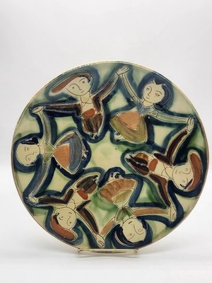 Vintage Vila Clara Spanish Pottery Folk Art Dancers Decorative Wall Plate Spain