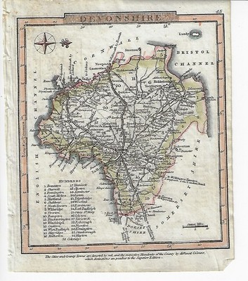 Early & unusual miniature map of Devonshire by Cooke 1824 - original