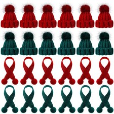 24PCS Mini Christmas Knitting Hats And Scarf Set Doll Santa Tree Ornaments DIY