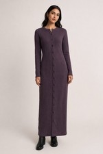Old Navy brown maxi dress with button-up front and long sleeves. Size L