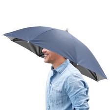 1 Pcs 26" Headband Umbrella Hat Black Glue Umbrella Cap for Outdoor Misty Blue