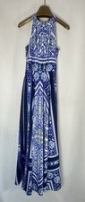 Eliza J Maxi Dress Long Size 4 Blue/Green/White Floral Halter Chiffon Lined