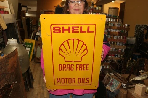 Vintage Shell Drag Free Motor Oil Gas Station Chevrolet Ford 22" Metal Sign