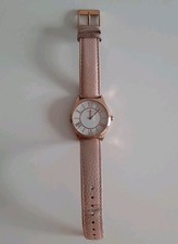 Damen Armbanduhr rosefarben/weisses Zifferblatt mit rosafarbenen Lederarmband