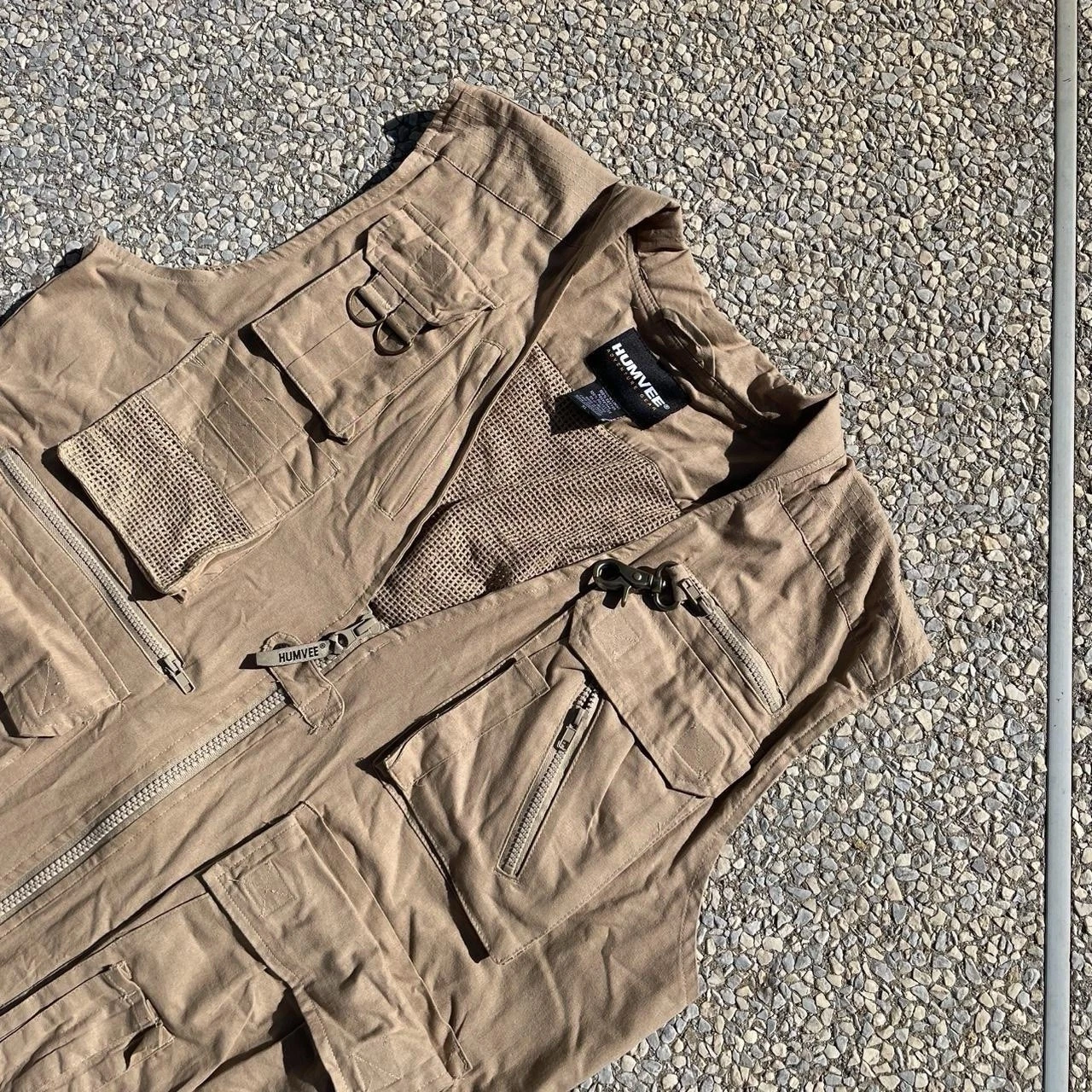 Humvee Men's Beige Utility Camping Vest XL Zip Breathable Multi-Pocket Outdoor