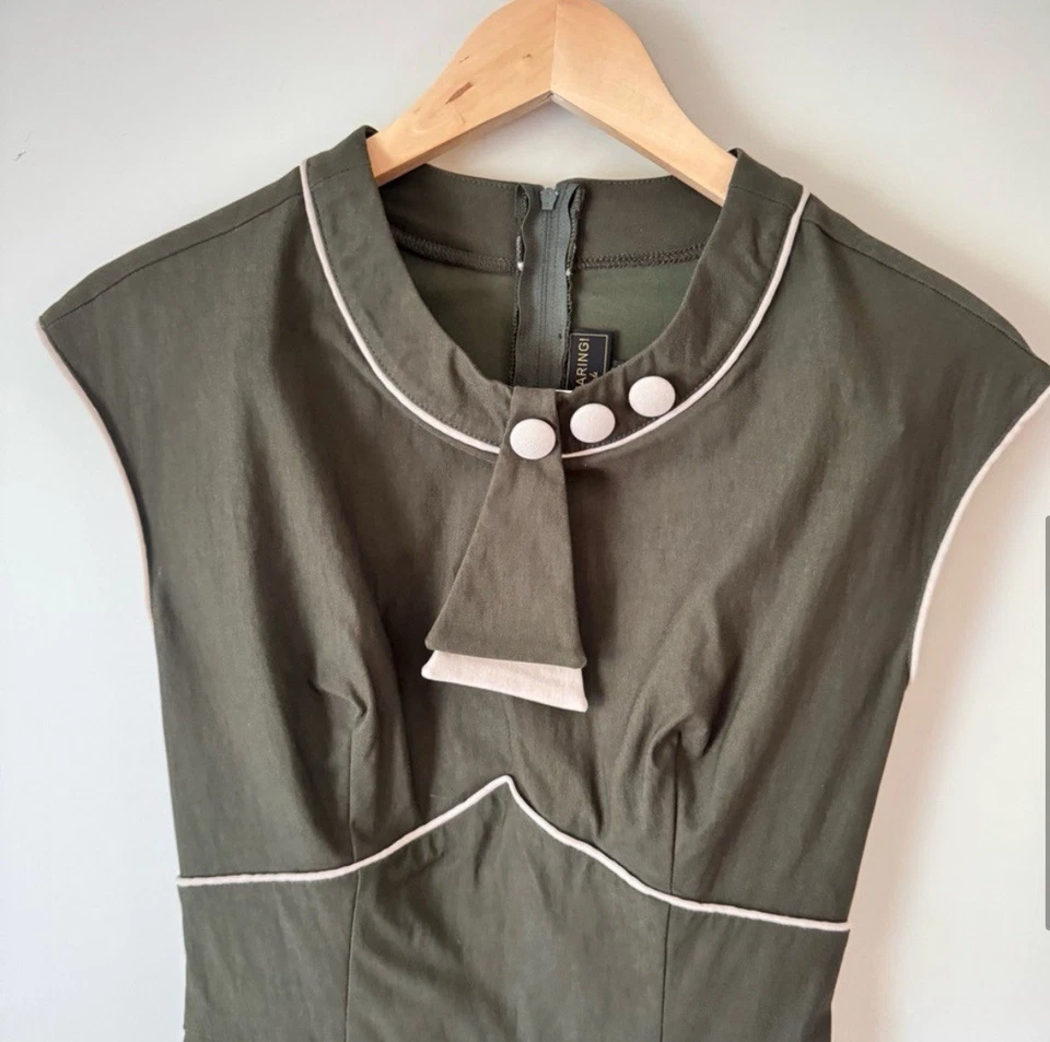 ¡Deja de mirar fijamente! Vestido Pinup retro verde militar inspirado en la década de 1930 Pinup - mediano Foto 3 de 4