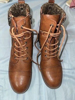 Faux Leather Lace-Up Boots with Fur Lining