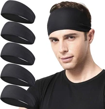 5 Pack Workout Headbands - Moisture Wicking Sports Sweatbands for Men & Women