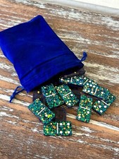 Galaxy Glitter Resin Dominoes Game with Velvet Bag 28 pieces Purple Gold Green