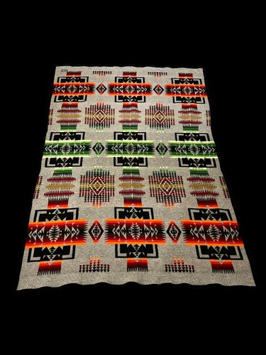 "Manta de mezcla de lana Pendleton Beaver State gris negro naranja rojo nativo 76"" x 52""" - Imagen 5 de 13
