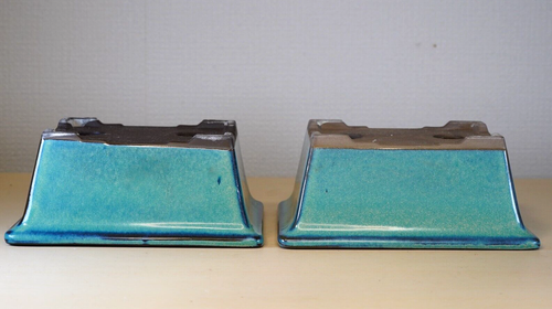 2 Set Japanese Bonsai Pot 5.7"(14.4cm) Light Green Glazed Rectangle Y728 - Picture 7 of 11