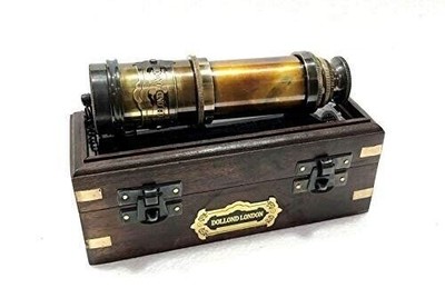 5″ Antiqued Wooden Box With Brass Telescope - Madison Bay Company - View #4