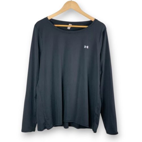 Under Armour Heat Gear Fitted Long Sleeve T-shirt Men's XL Black Scoop Neck Logo