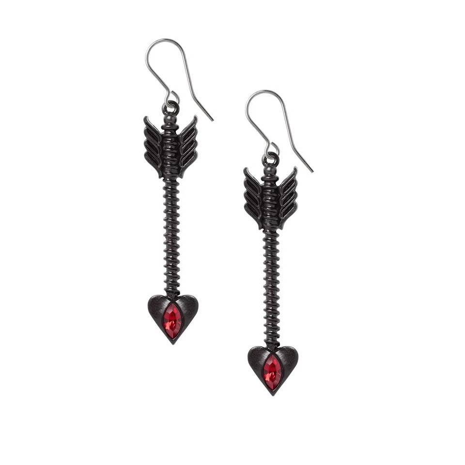 Серьги Alchemy Gothic Desire Moi почерневшие оловянные амуры стрелы красное сердце E466 - Изображение 2 из 3