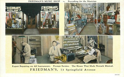 c1920 Friedman's Music Shop Multiple Views, Newark, New Jersey Postcard