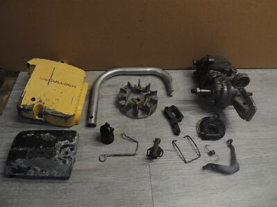 McCulloch Mini Mac 30 Parts Lot, Engine, Handle, Covers, Flywheel, Adapter, Misc