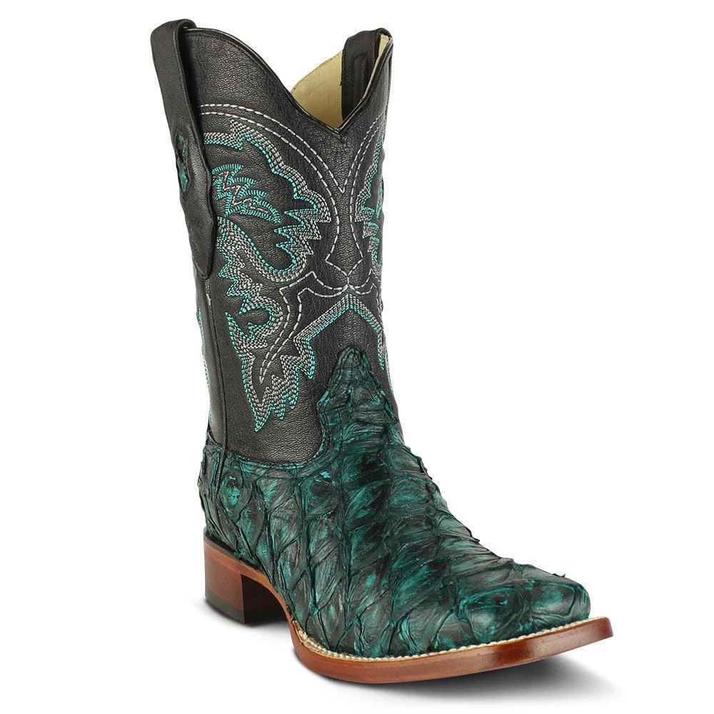 Los Altos PIRARUCU FISH TURQUOISE SQUARE Toe Handmade WESTERN BOOT EE 8221008