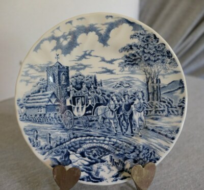 Royal Wessex England Blue Cottage Carriage Coach Horses Bread & Butter Plate 7''