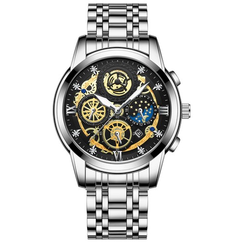 BINBOND Mens Stainless Steel Watch Luxury Diamond Waterproof Date Quartz Watches - Picture 13 of 14