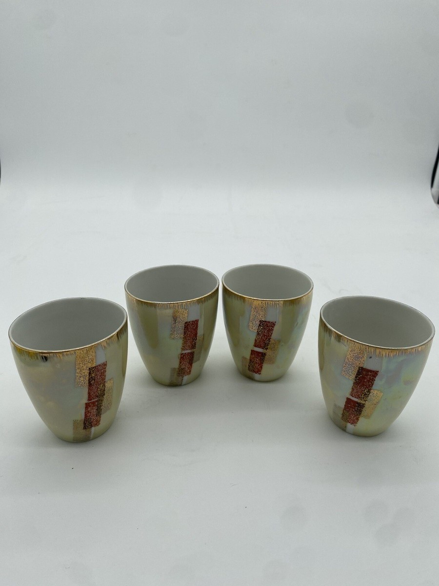 4 Small Porcelain Lusterware Saki Tea Cups Chilung China
