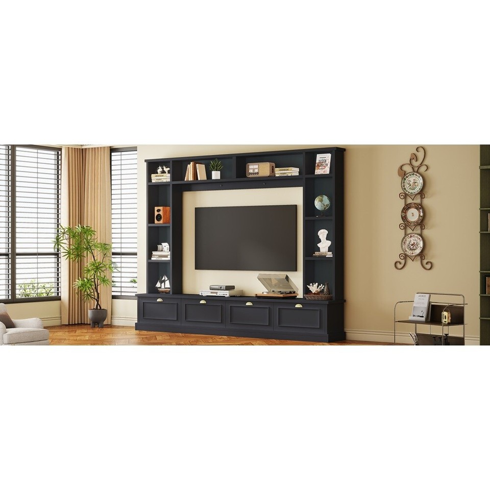 Large Wall Unit Entertainment Center + Bookshelves for TVs Up to 78