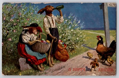 Easter Dressed Rabbit Drinking Beer Fantasy 856 Postcard Arthur Thiele c1910s