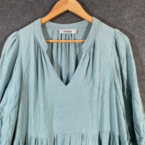 St. Frock Dress Womens 14 Blue Shift Tiered Coastal Flowy Boho Gypsy Cocktail - Picture 2 of 13