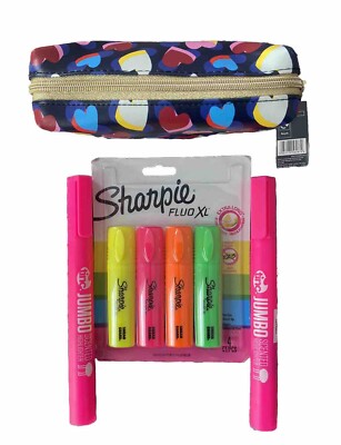 2 rosa Jumbo, Duft & 4 Sharpie FluoXl Textmarker, 1 Herzform, Federmäppchen