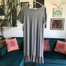 143 Story by Line Up sz M Heather Gray Modal Jersey Stretch T-Shirt Dress Ruffle